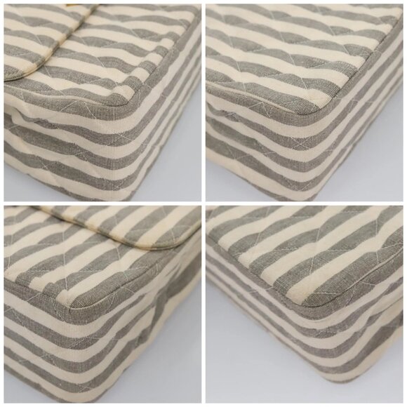 CHANEL Striped Matelasse Chain Shoulder Bag Canvas White Gray CC Auth 110304AV - Picture 16 of 16